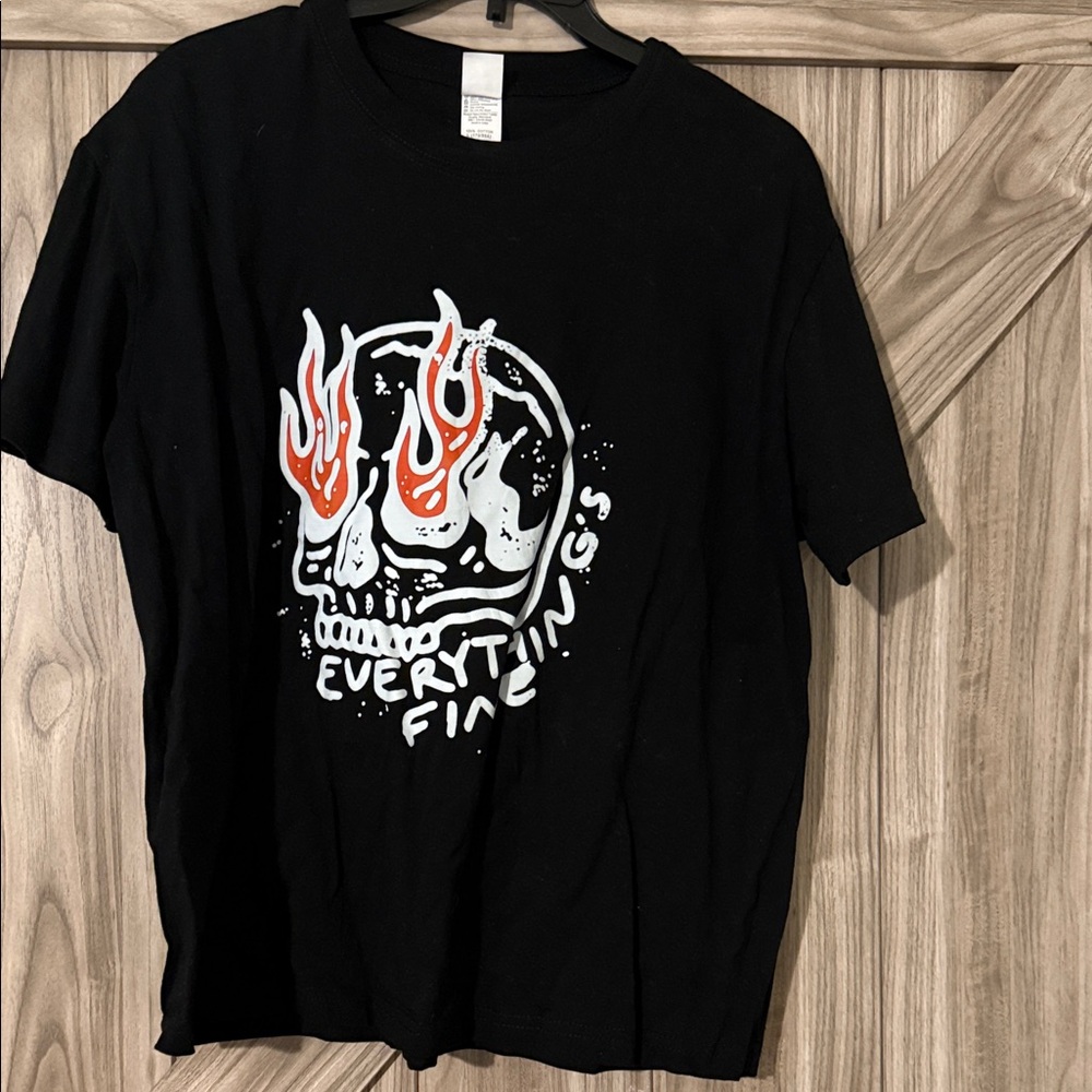 Black Tee with Fiery Skull Design